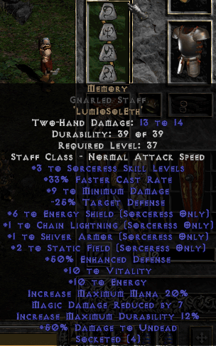 Memory Rune Word in Gnarled Staff